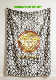 Versace Silver Rhinestone Gold Medusa Head Print Flannel Sofa Throw Blanket IMG_1449